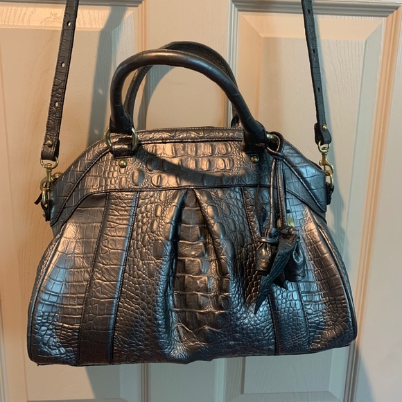 Brahmin Gray Croc Embossed Leather Satchel/Shoulder Handbag - Picture 2 of 10